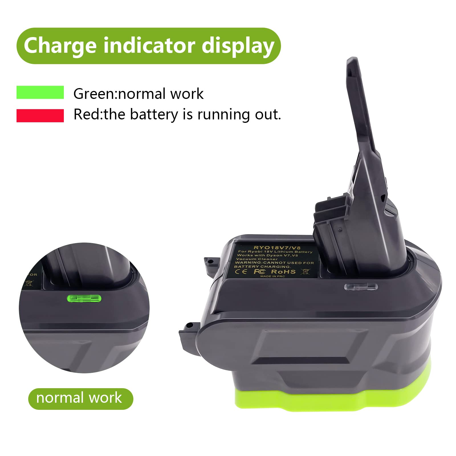 TPDL LED indicator image, green for normal operation, red signals low power