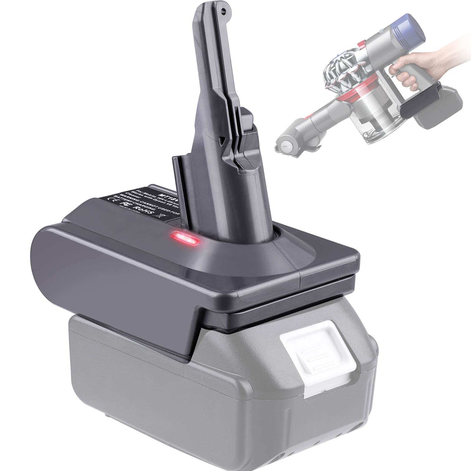 TPDL MT18V7V8 adapter connects to Dyson V7/V8 for extended cleaning power