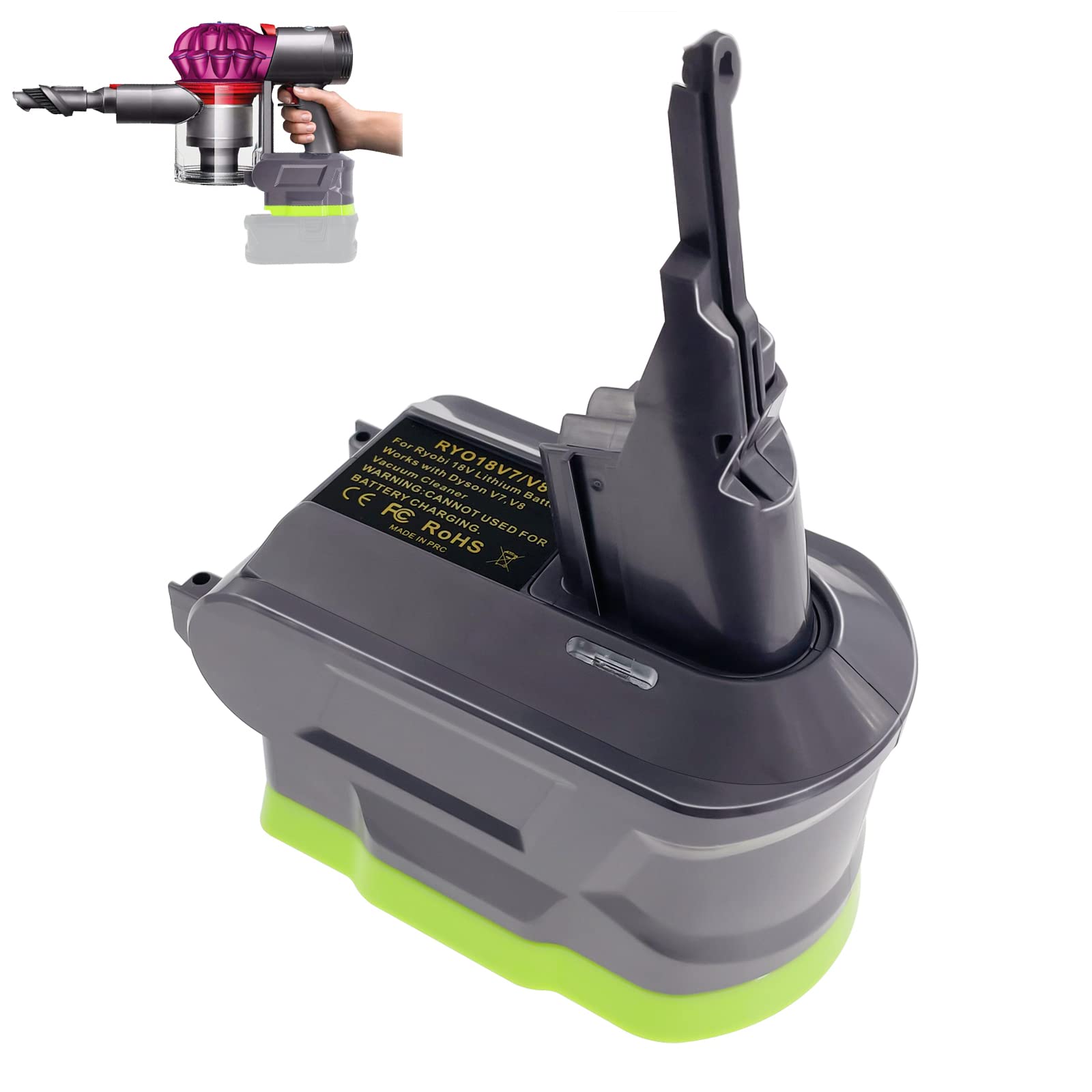 TPDL Ryobi Dyson V7V8 adapter visual, adapter focus, enables longer run time