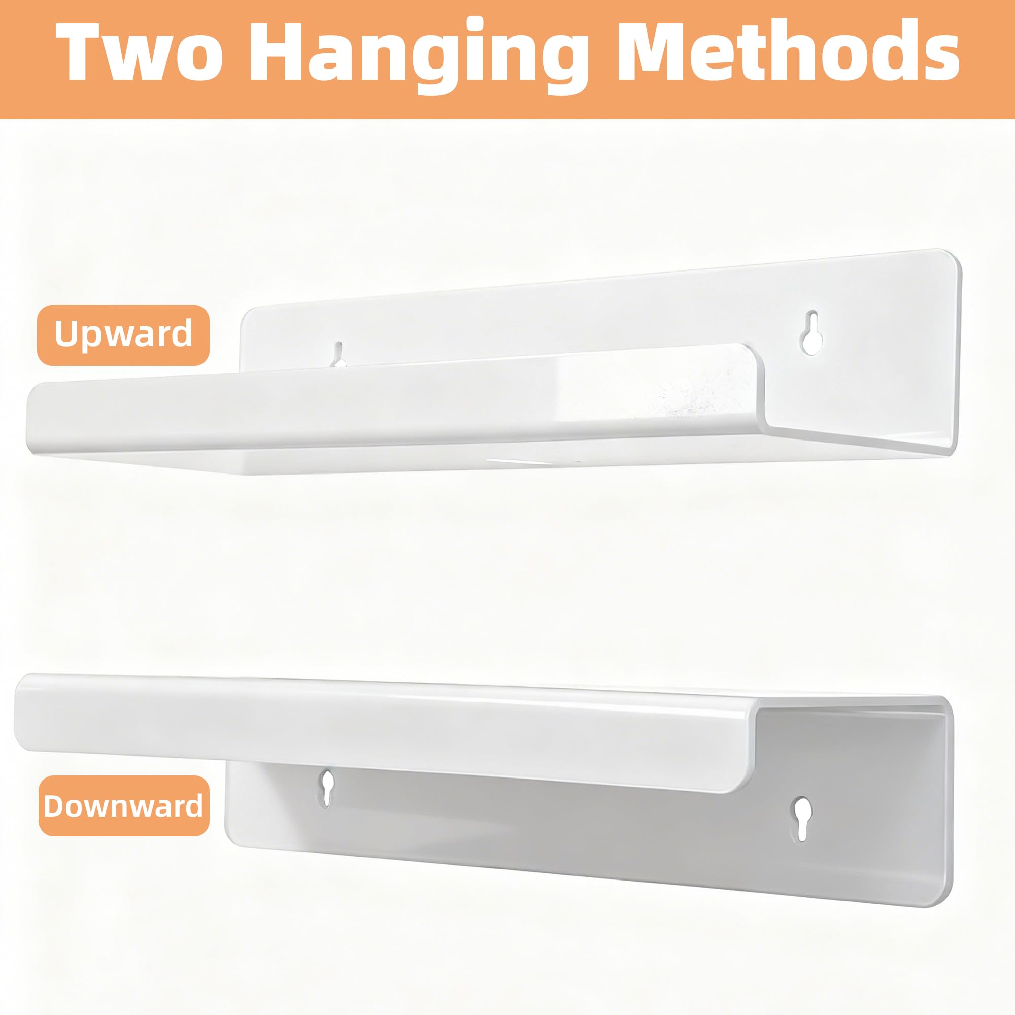 TQZDBXK acrylic floating shelves white wall mount close-up showing adhesive