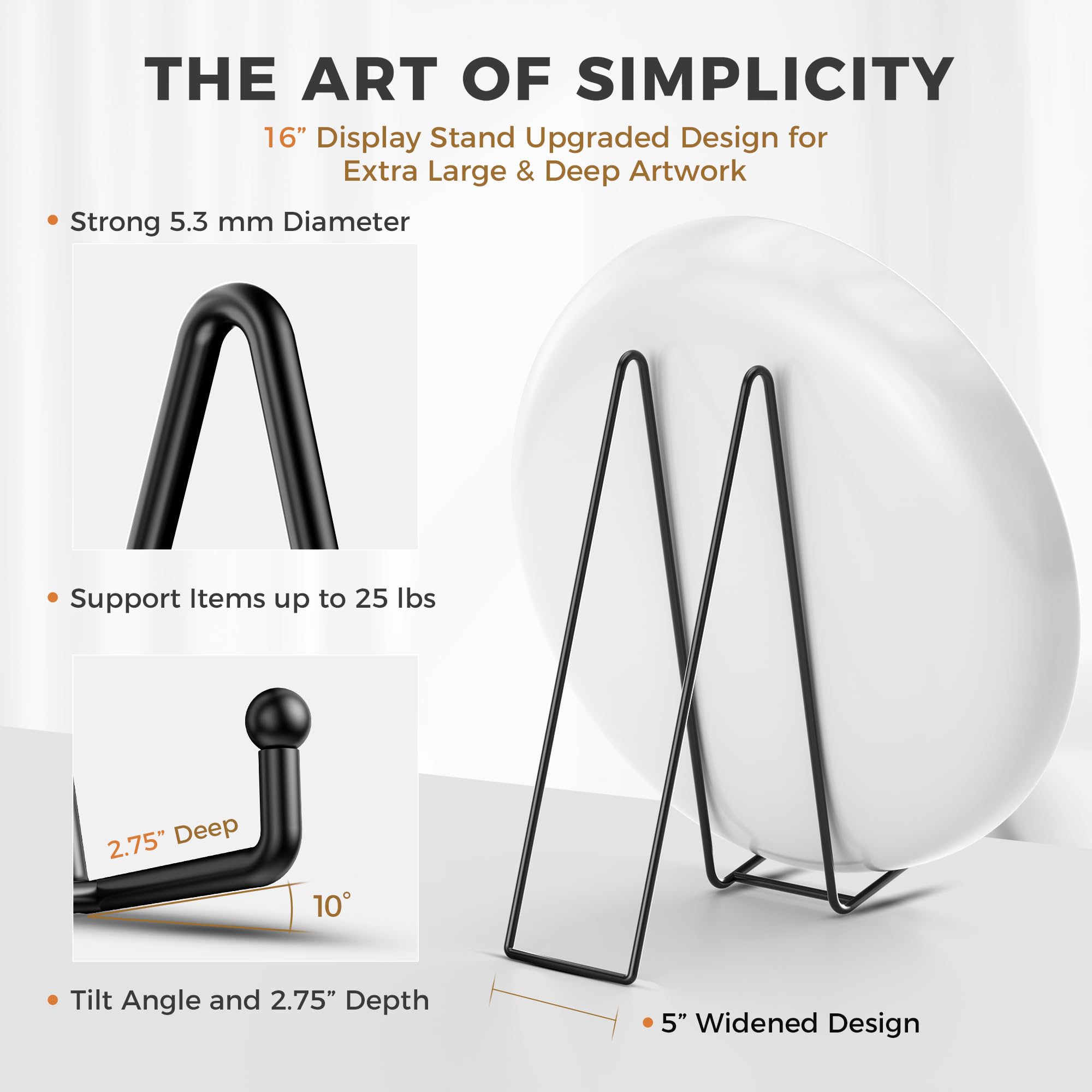 TR-LIFE heavy-duty black easel supports heavy frames without tipping.