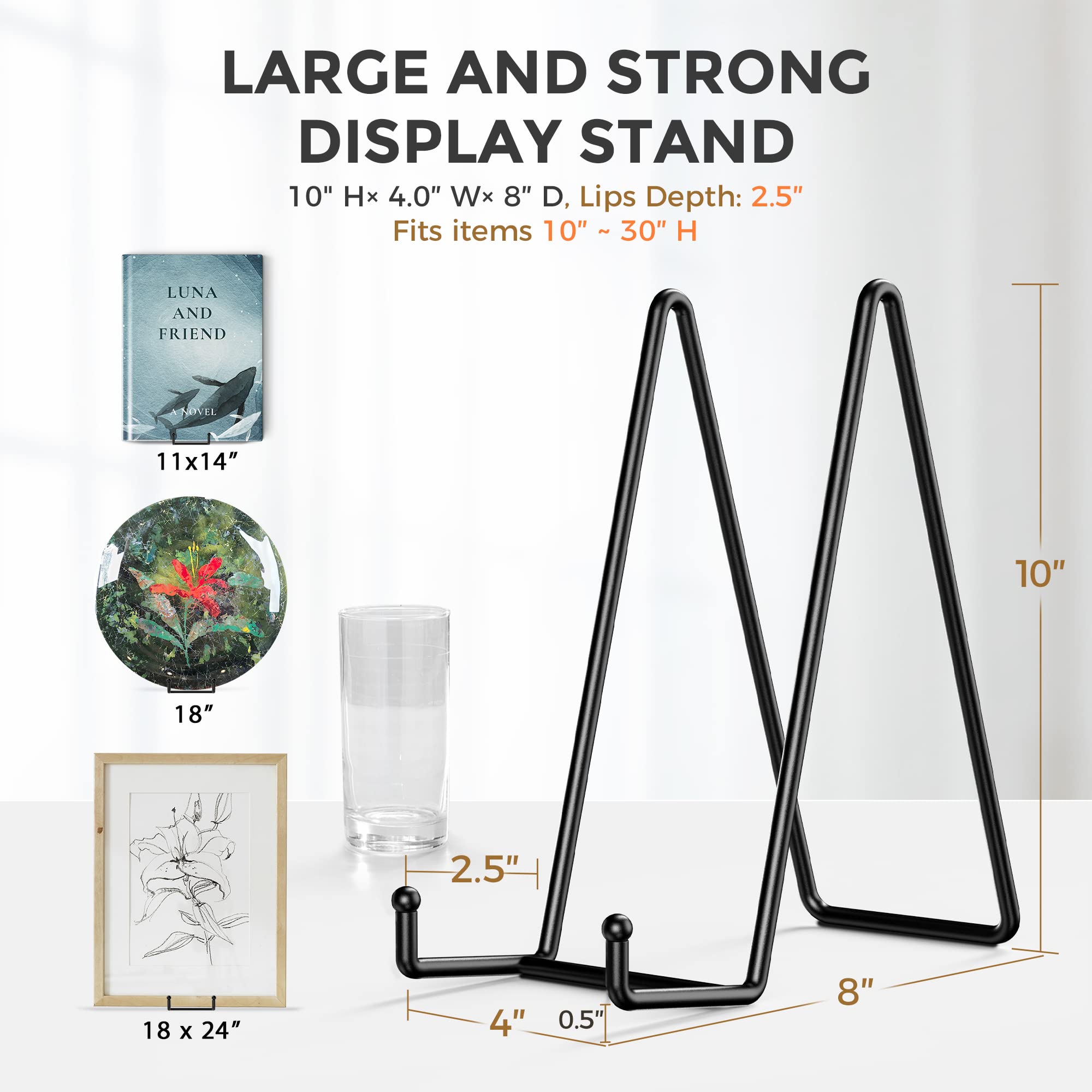 Wrought iron TR-LIFE stand shows plates at a gentle 10-degree tilt.