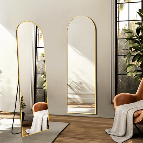 TRAHOME arched mirror hidden stand back view for wall-mounted use.