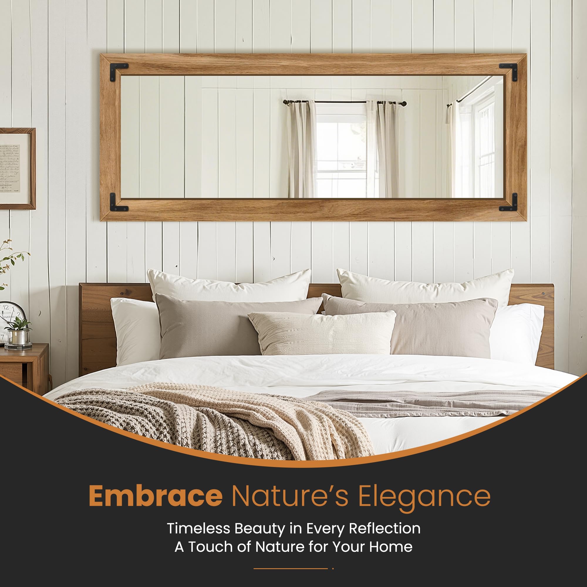 TRAHOME distressed brown frame adds rustic charm to bathrooms.