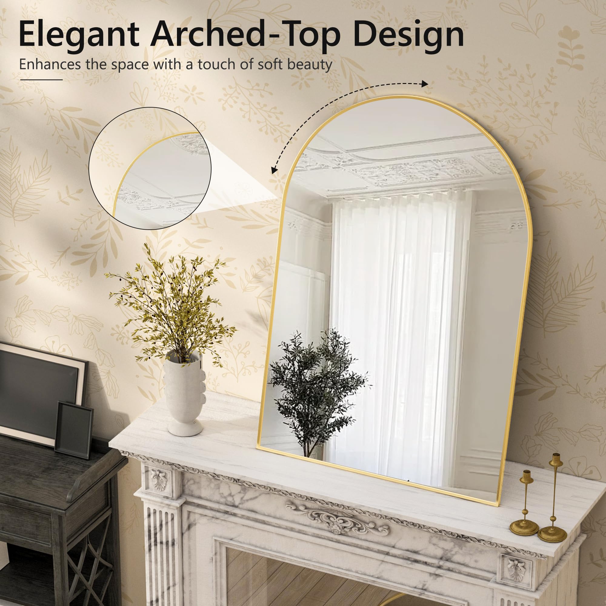 TRAHOME gold frame mirror ideal for entryways and decor.