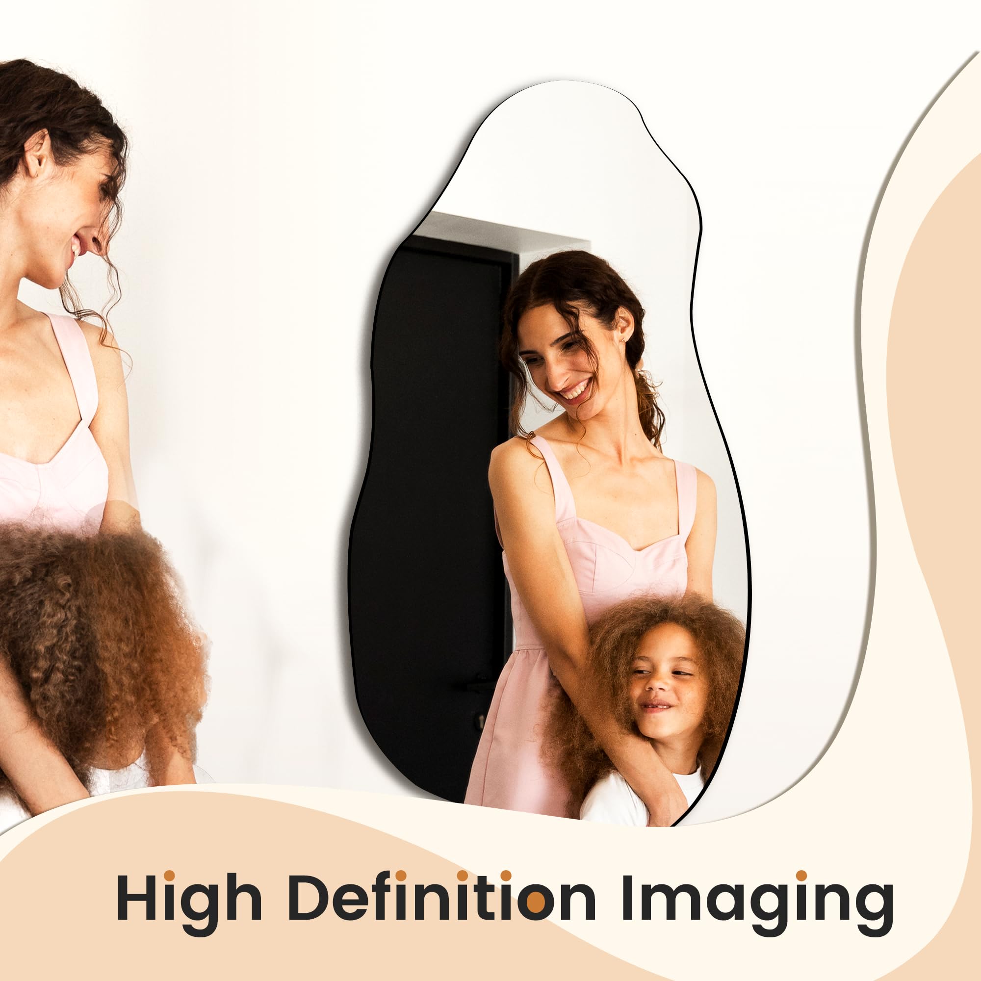TRAHOME irregular mirror side-angle highlights slim profile for small walls.
