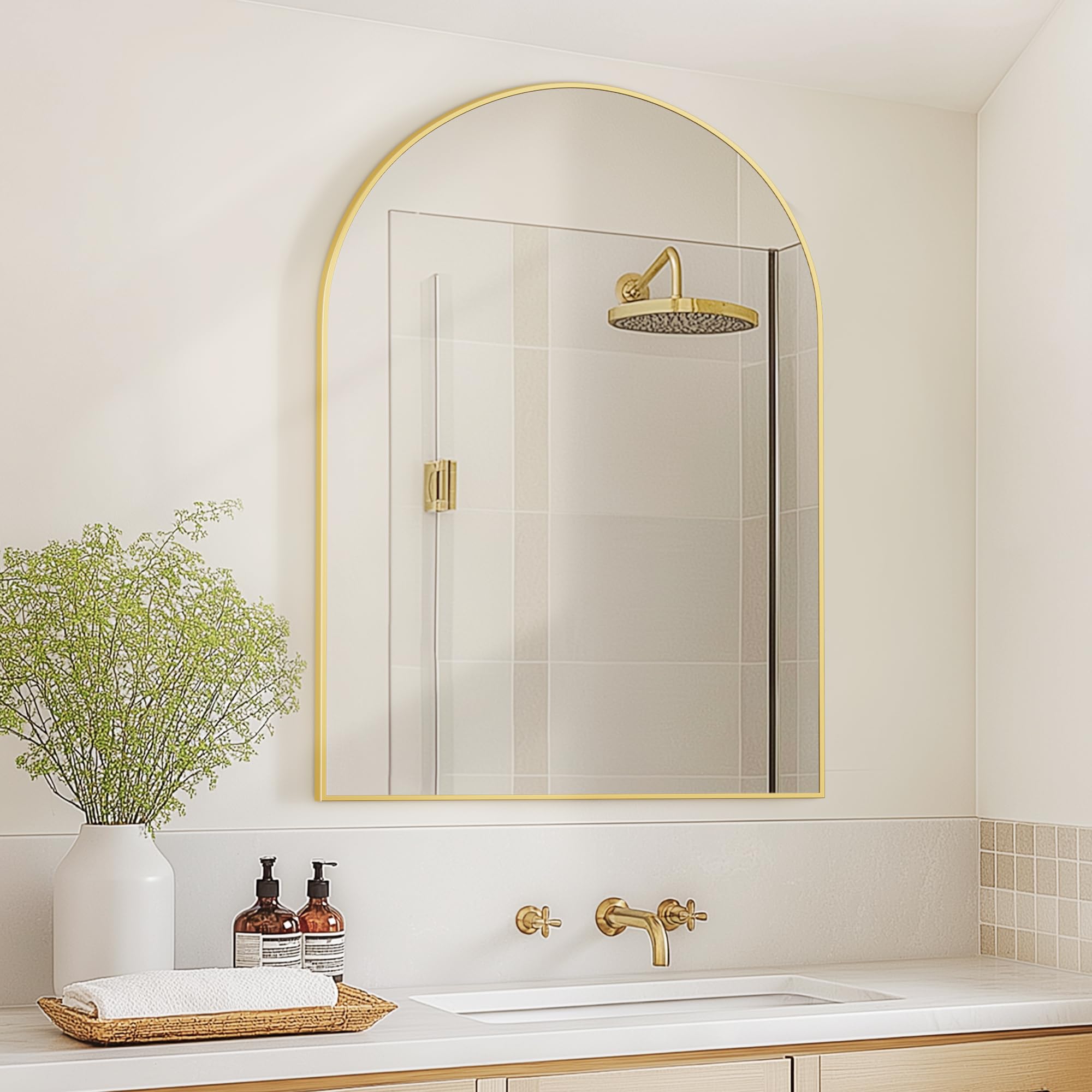 TRAHOME shatterproof arched mirror for safe, daily use.