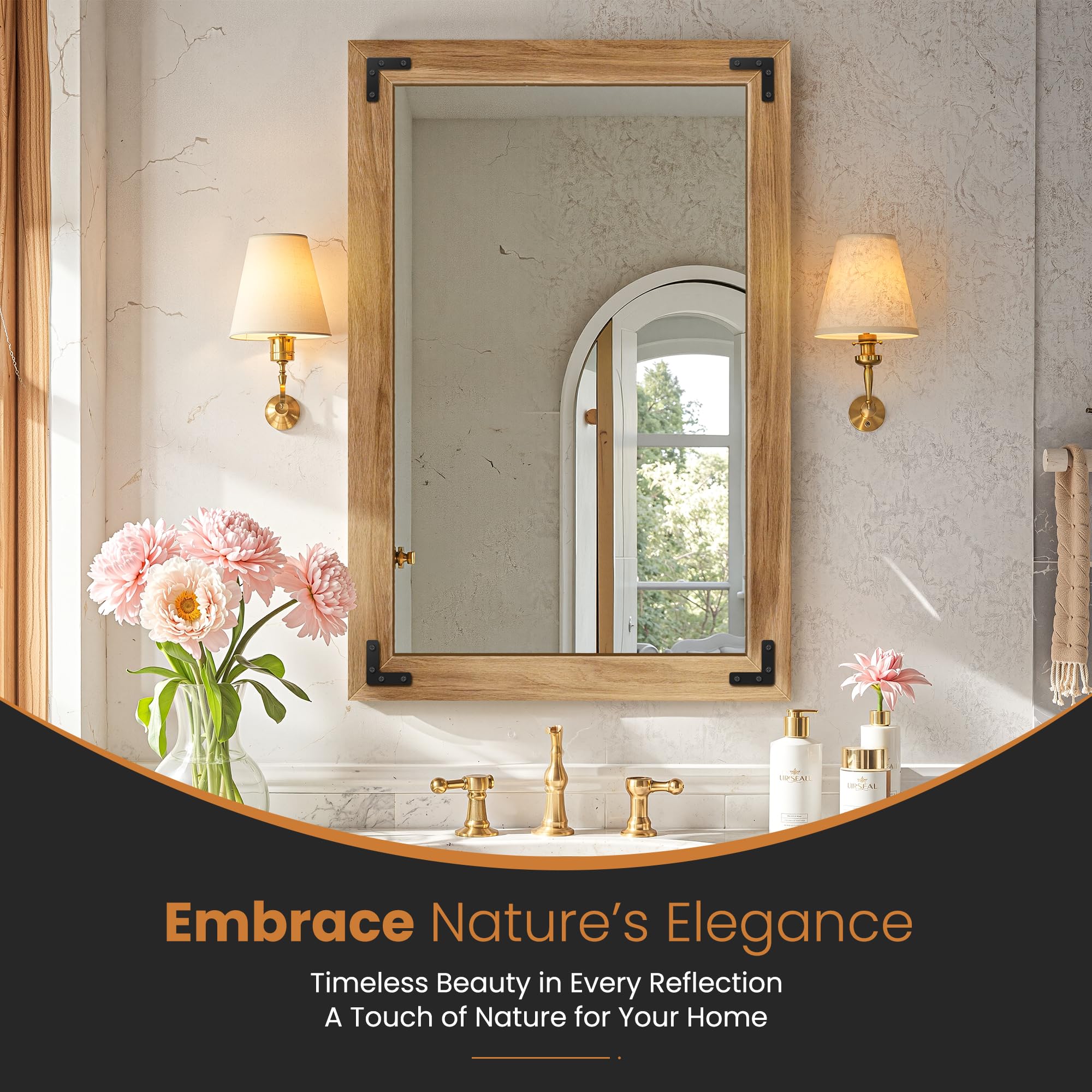 TRAHOME vanity mirror with solid wood frame adds durable, timeless appeal
