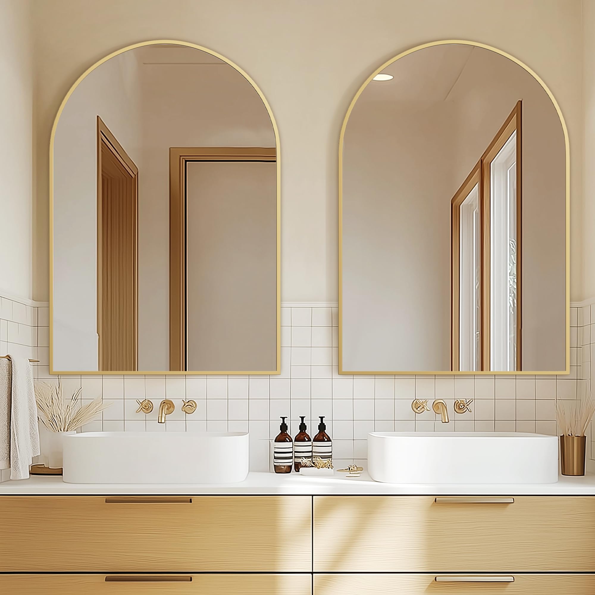 TRAHOME arched wall mirror suited for wall or vanity placement.