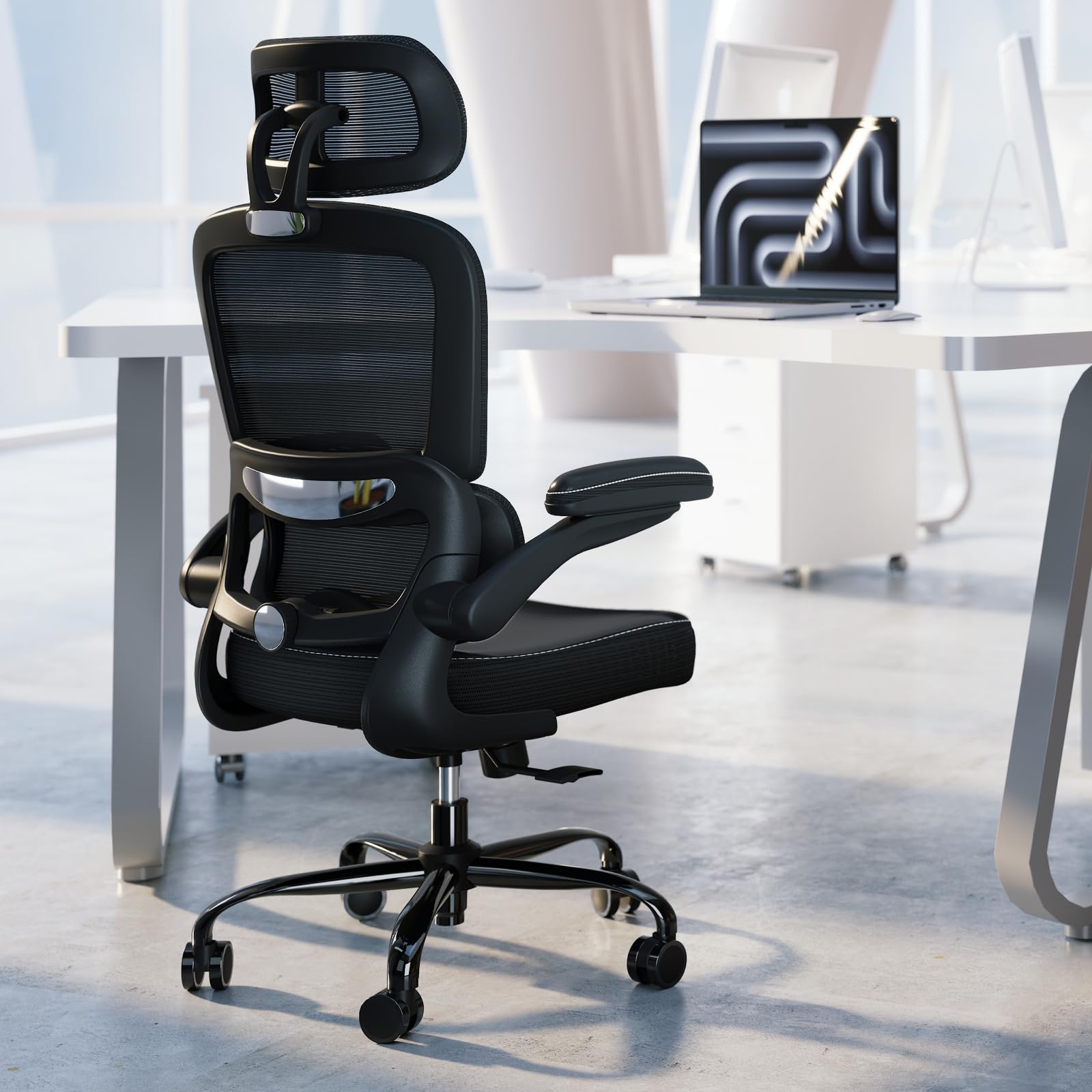 TRALT ergonomic desk chair headrest adjustment for personalized support during long work sessions