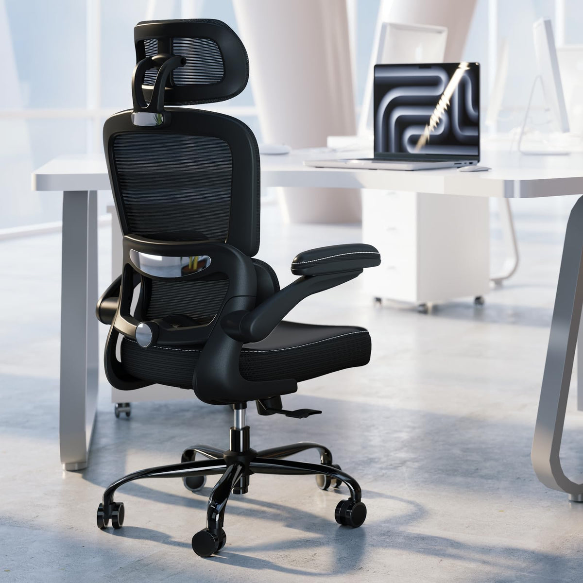 TRALT ergonomic desk chair headrest adjustment for personalized support during long work sessions