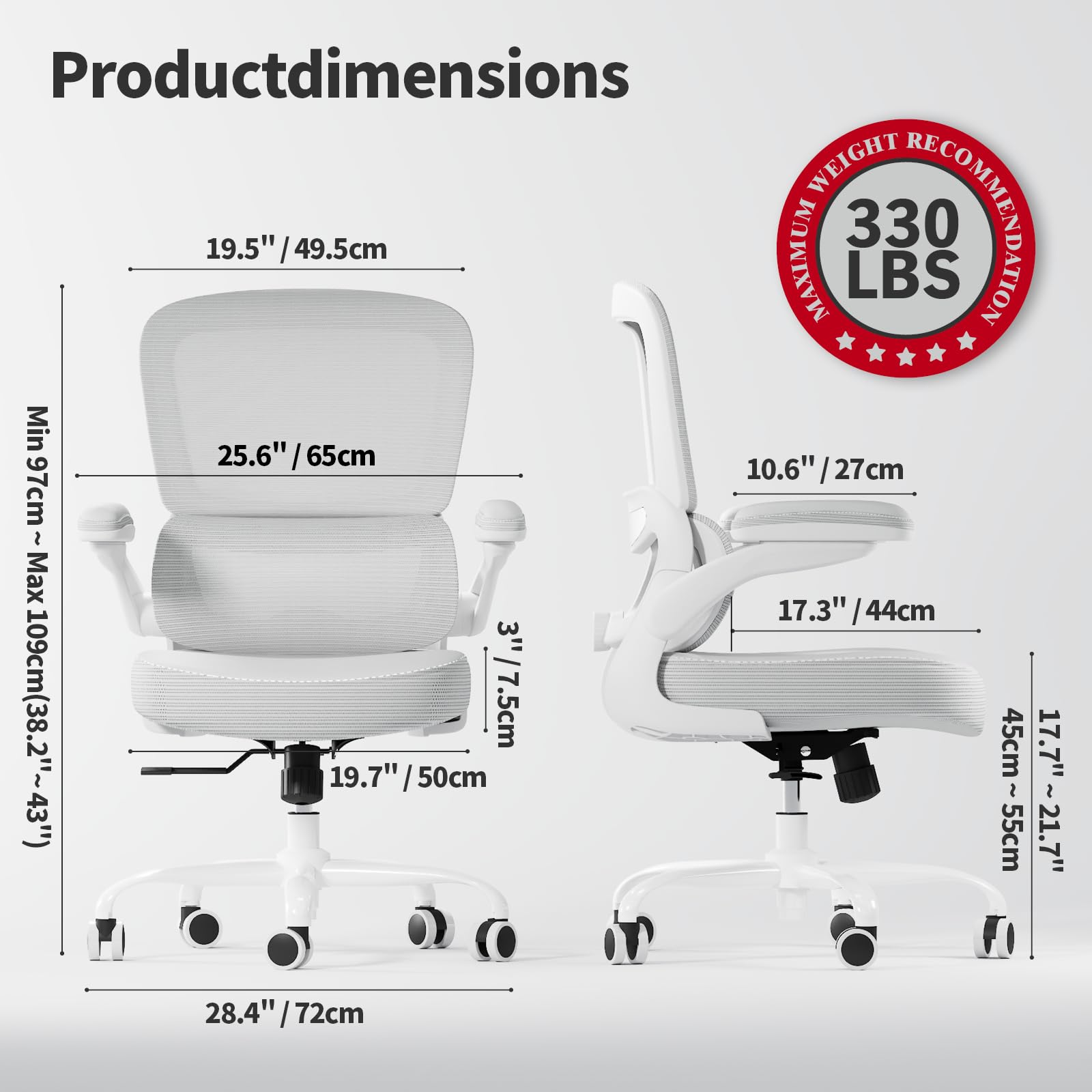 TRALT chair seat width and depth provide ample space for comfort.