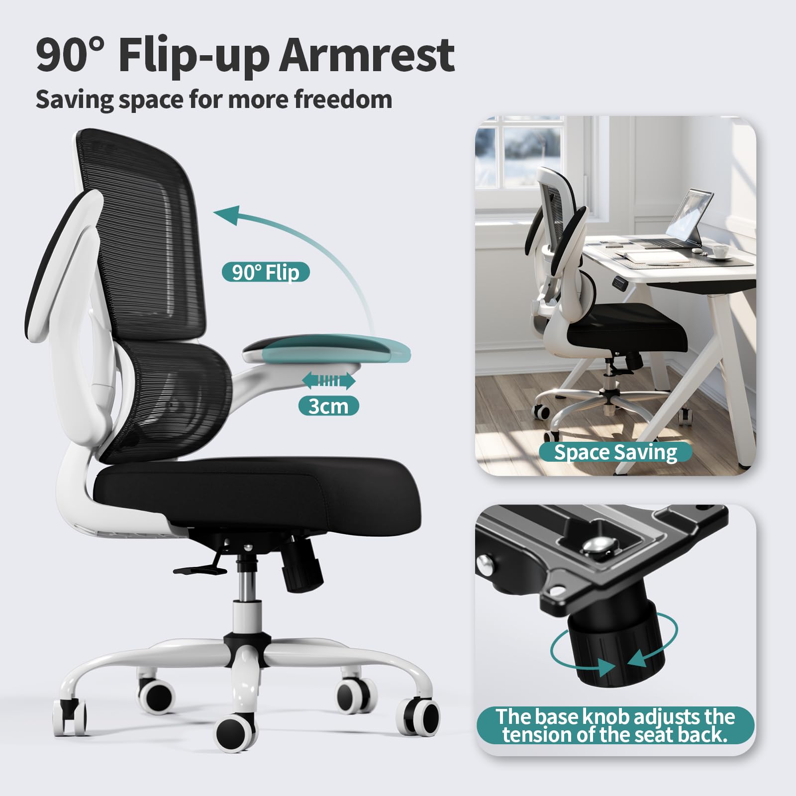 TRALT Office Chair 360-degree swivel base for easy reach across the desk
