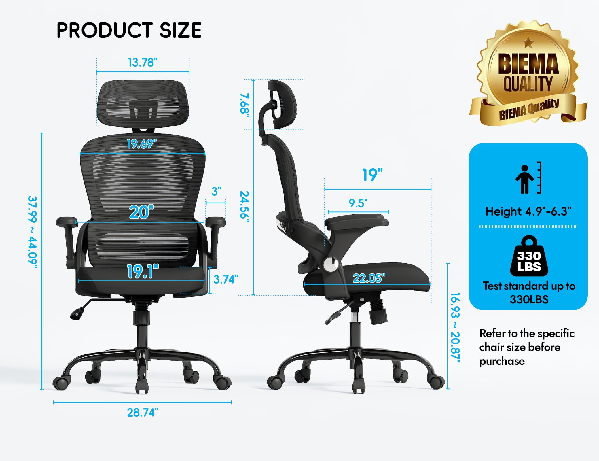 TRALT Office Chair 3D headrest adjustable to support neck and shoulders