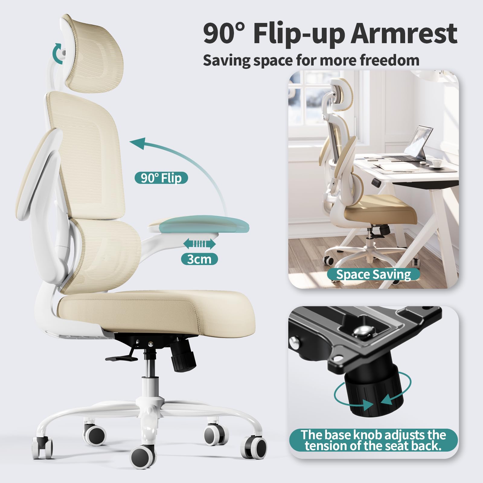 TRALT adjustable armrests support forearms for ergonomic desk setup.