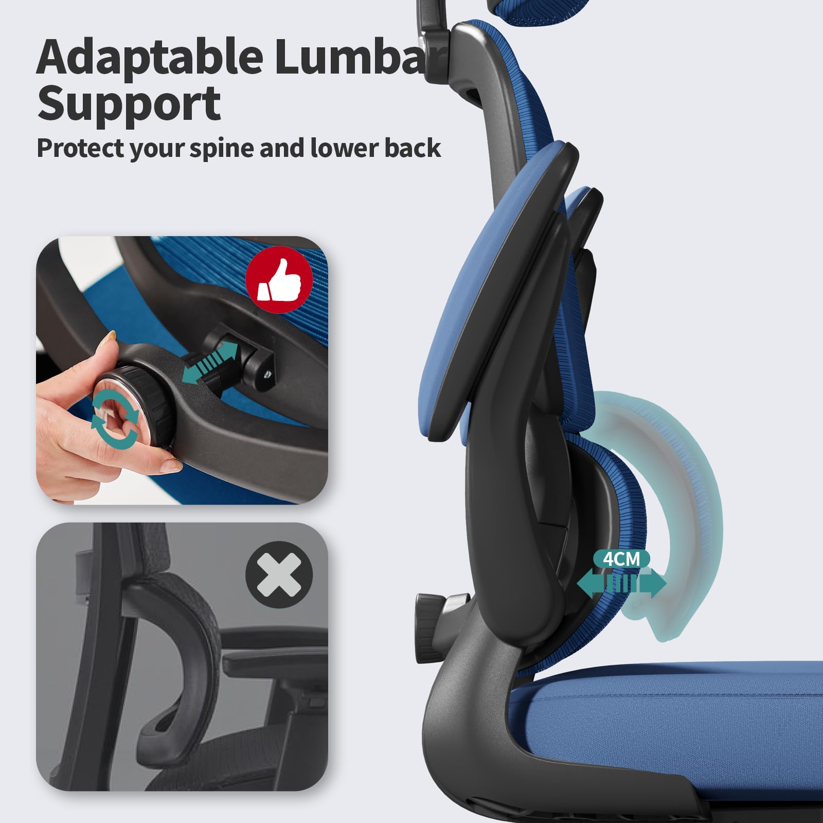 TRALT ergonomic backrest in recline mode supports natural alignment