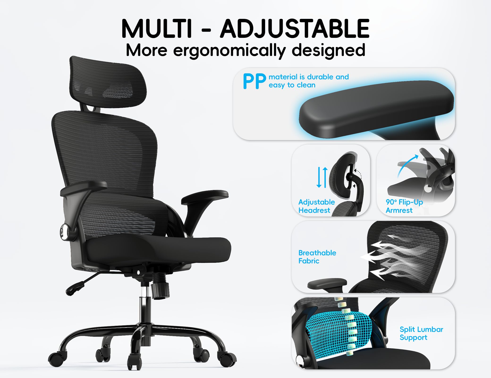 TRALT Office Chair breathable mesh back keeps you cool during long work sessions