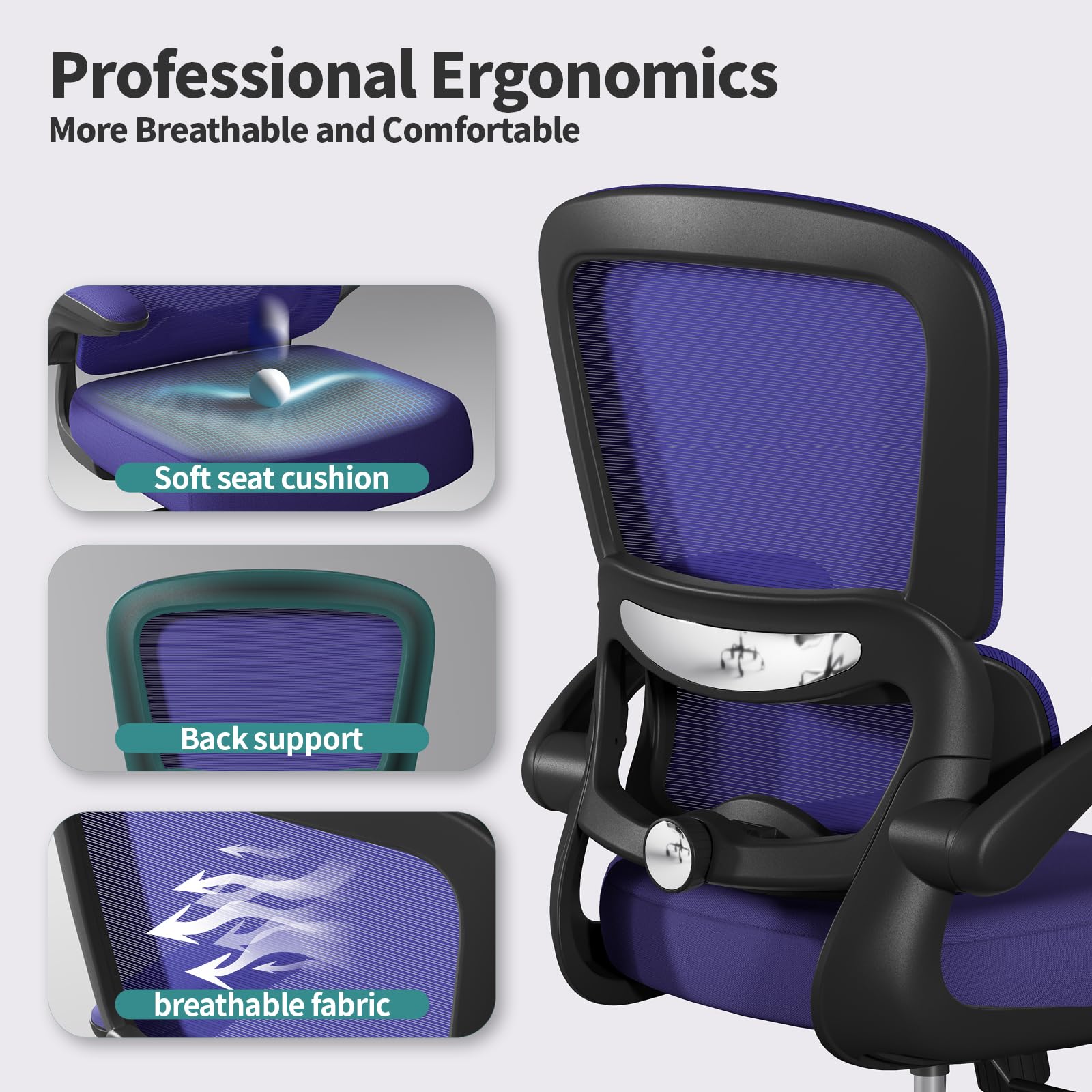 TRALT breathable mesh seat keeps you cool during long workdays.