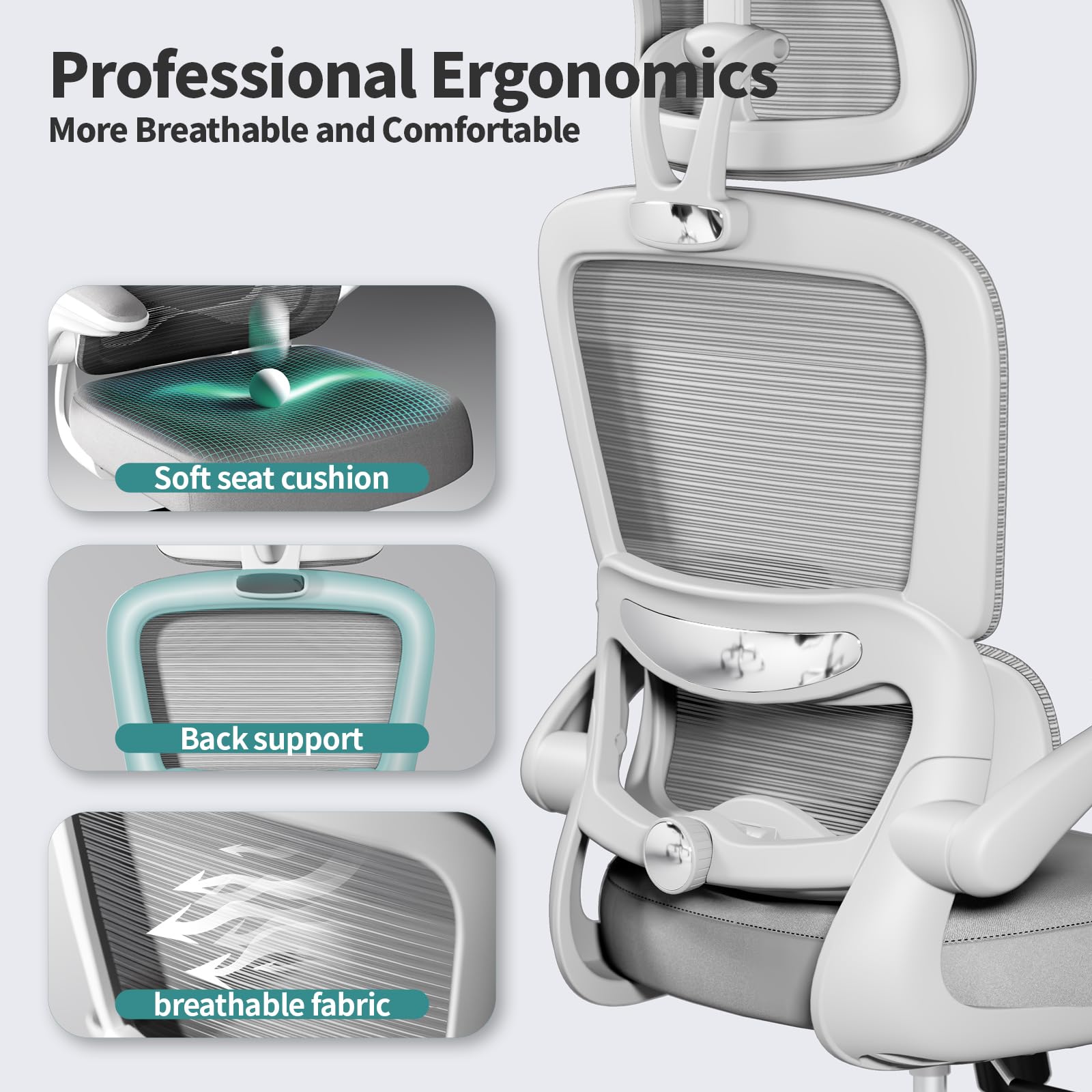 TRALT breathable mesh seat enhances airflow for long sessions