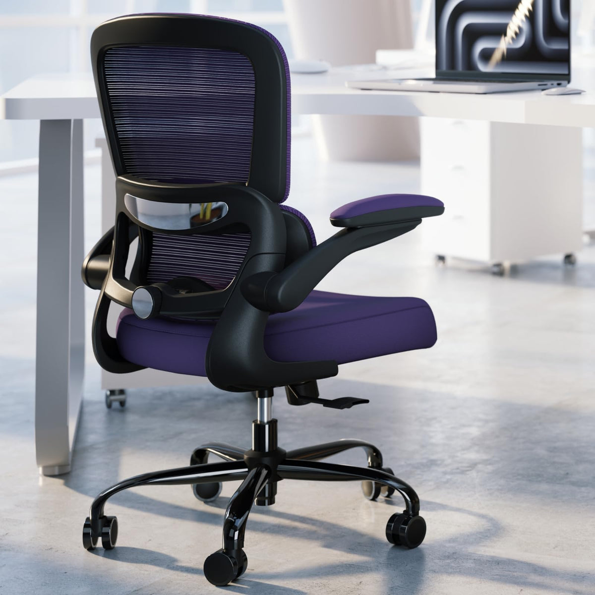 TRALT office chair demonstrates ergonomic back support for extended work sessions.