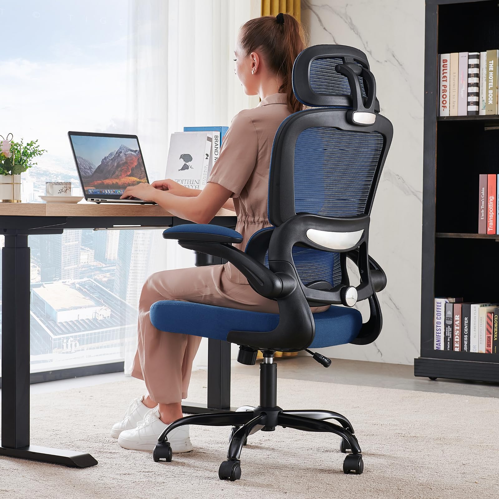 TRALT ergonomic office chair with head support for focused work