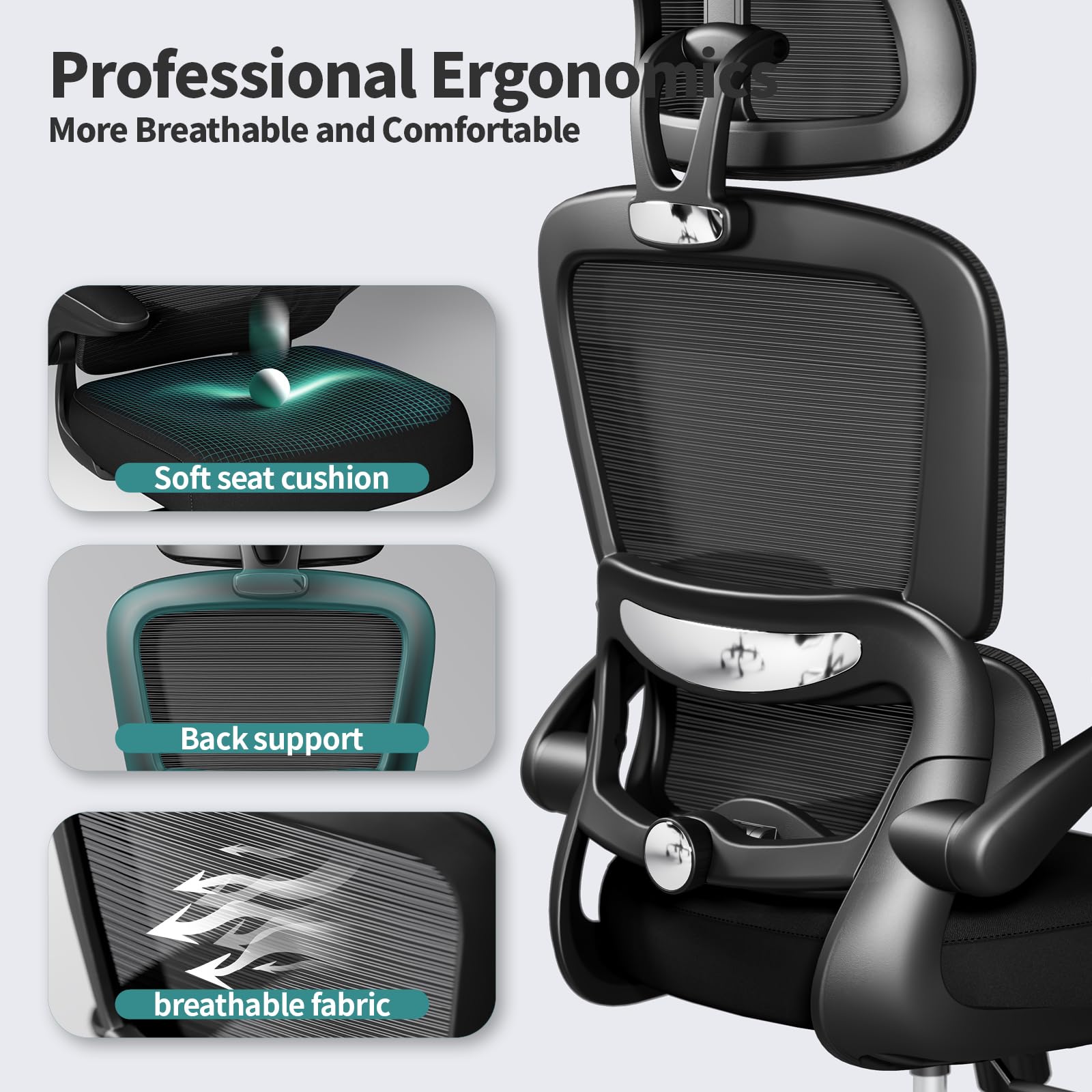 TRALT adjustable headrest and flip-up arms for personalized posture.