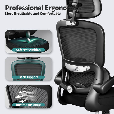TRALT adjustable headrest and flip-up arms for personalized posture.