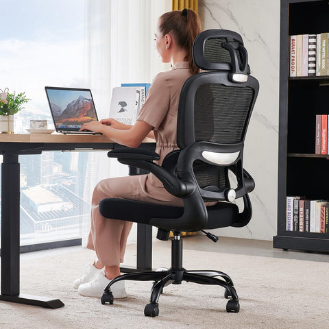 TRALT office chair with lumbar support for extended computer work.