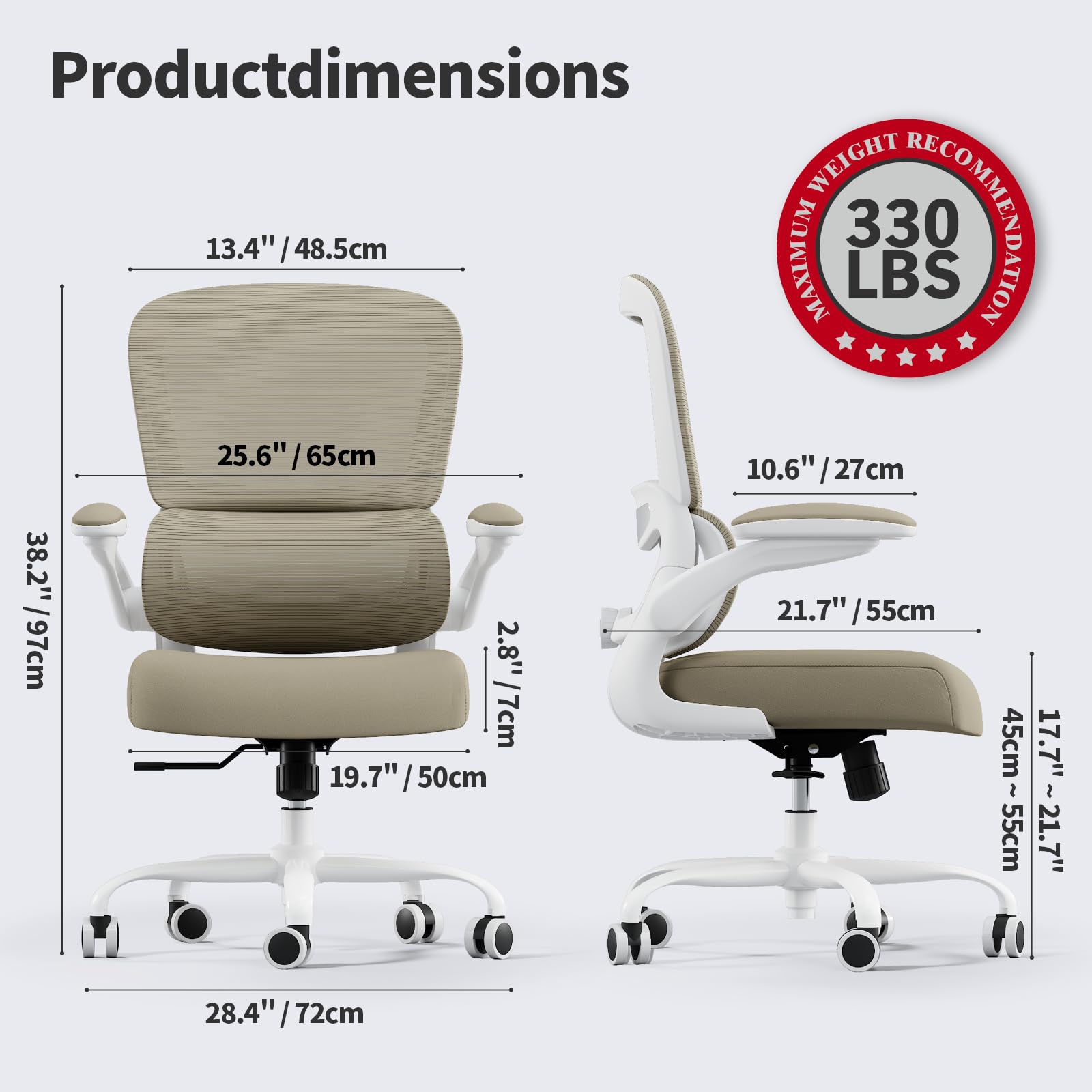TRALT mesh seat provides breathable comfort for long work sessions.