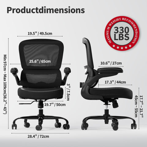 TRALT office chair wide seat highlighting 20in width for comfort.