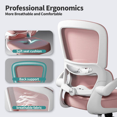 TRALT pink-office-chair-tilt-recline demonstrates customizable backrest for focused work