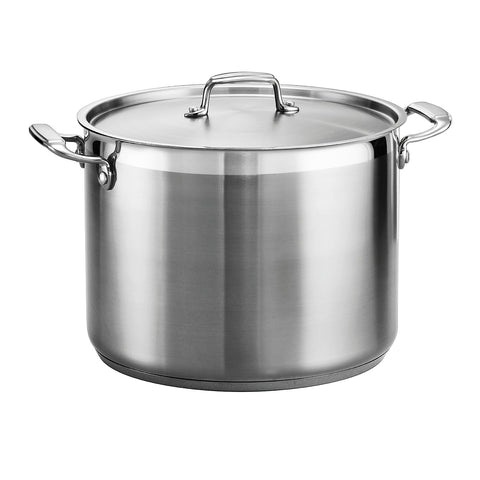 Tramontina Gourmet 16qt stock pot on stove ready for large batches