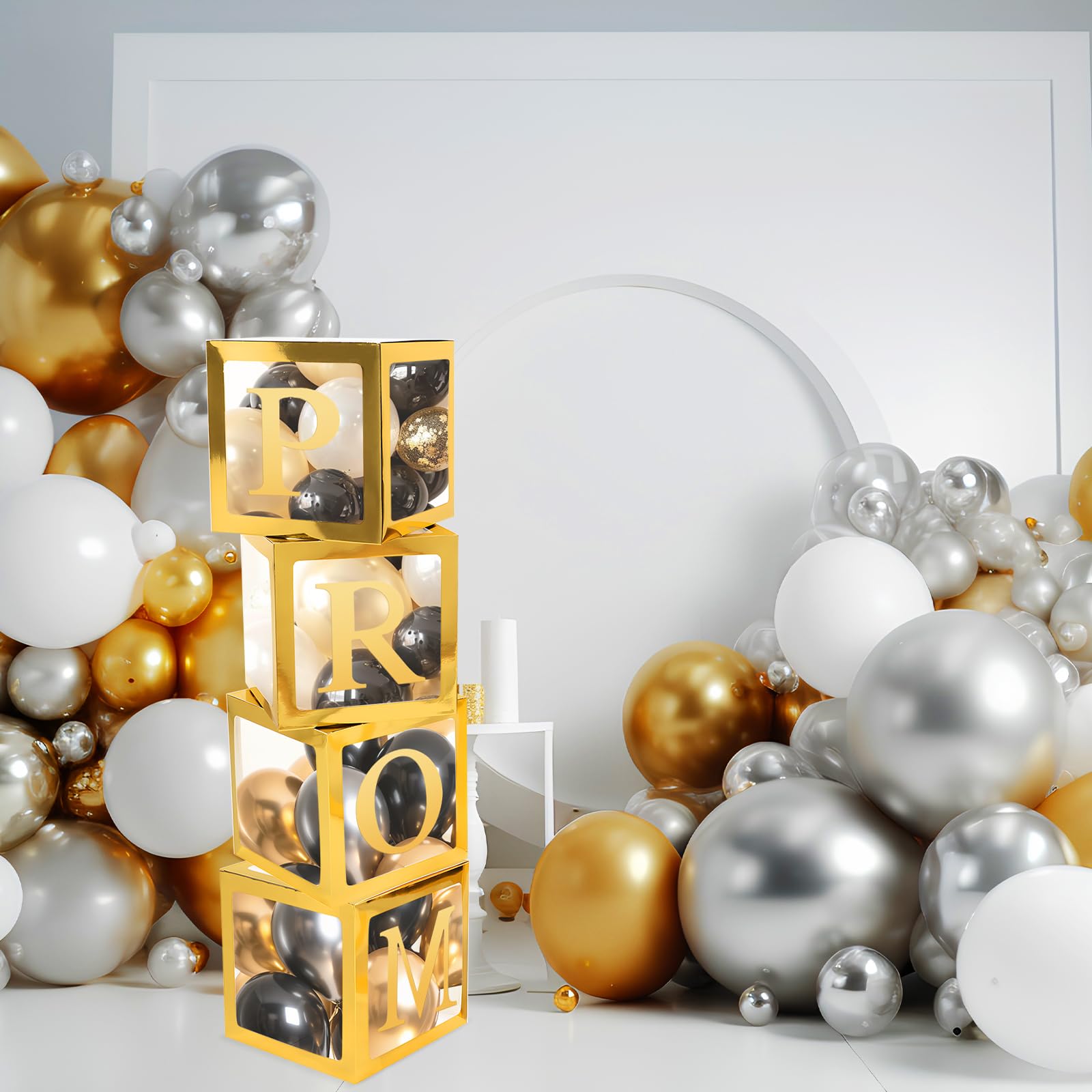Trandraft glossy plastic box adds a graceful backdrop for party balloons