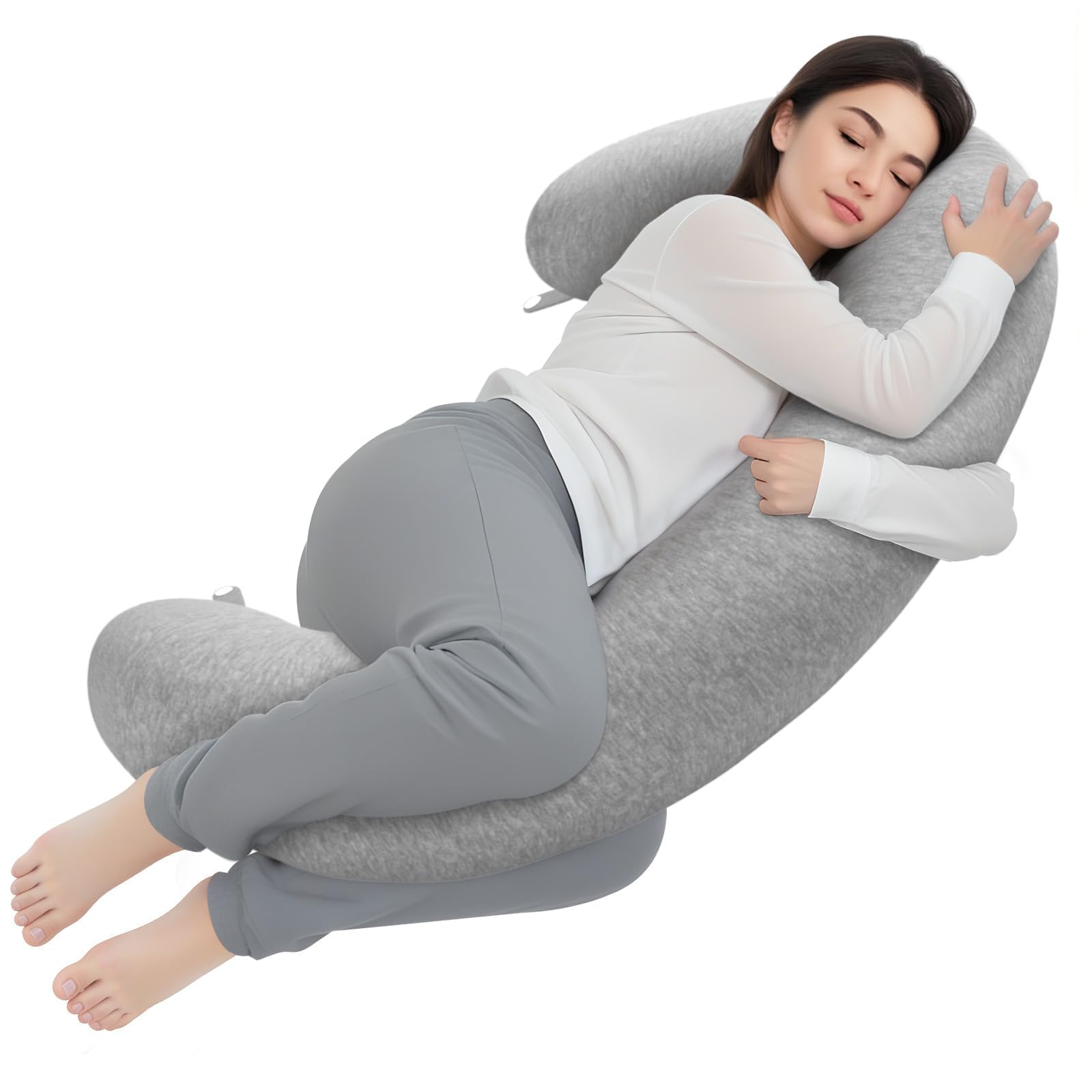 TranquilRelax C-shaped body pillow supports side sleepers with wrap-around comfort for alignment.