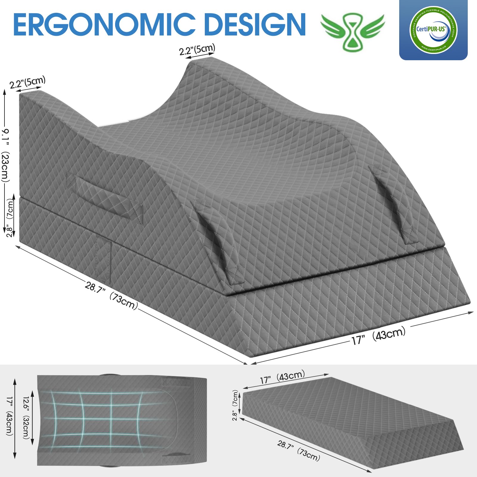TranquilRelax double leg elevation pillow shows dual-height design for versatility
