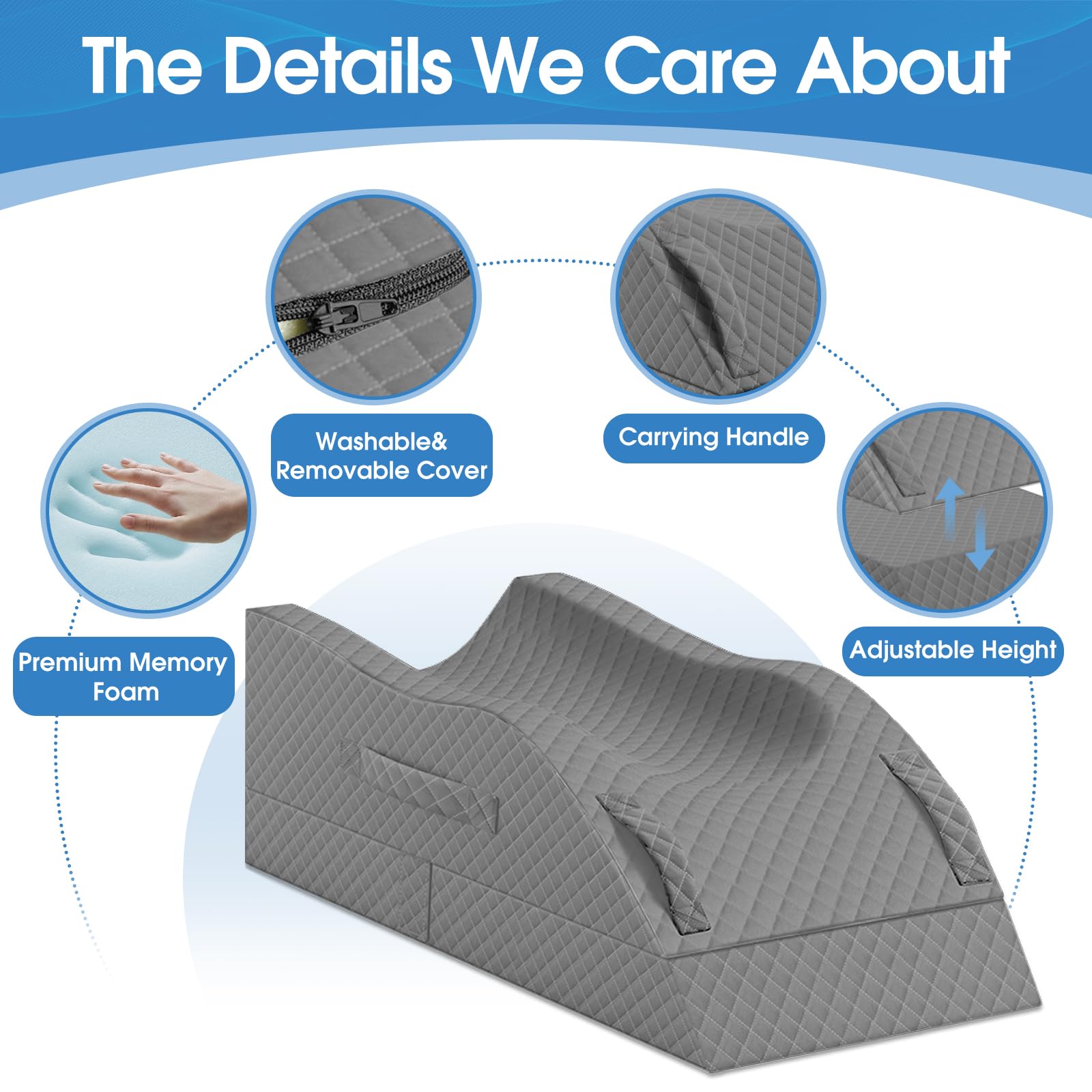 TranquilRelax Elevation Pillow on bed delivering stable leg support.