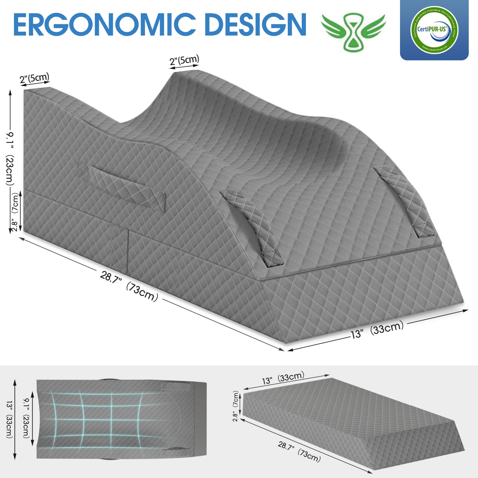 TranquilRelax Elevation Pillow at 6-inch height provides customizable leg elevation.