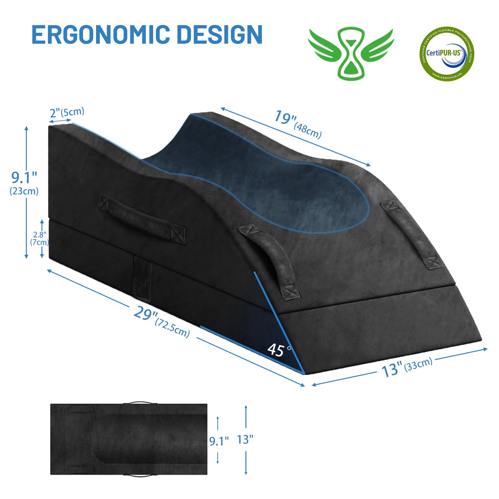 TranquilRelax leg elevation pillow adjustable height feature for personalized leg elevation.