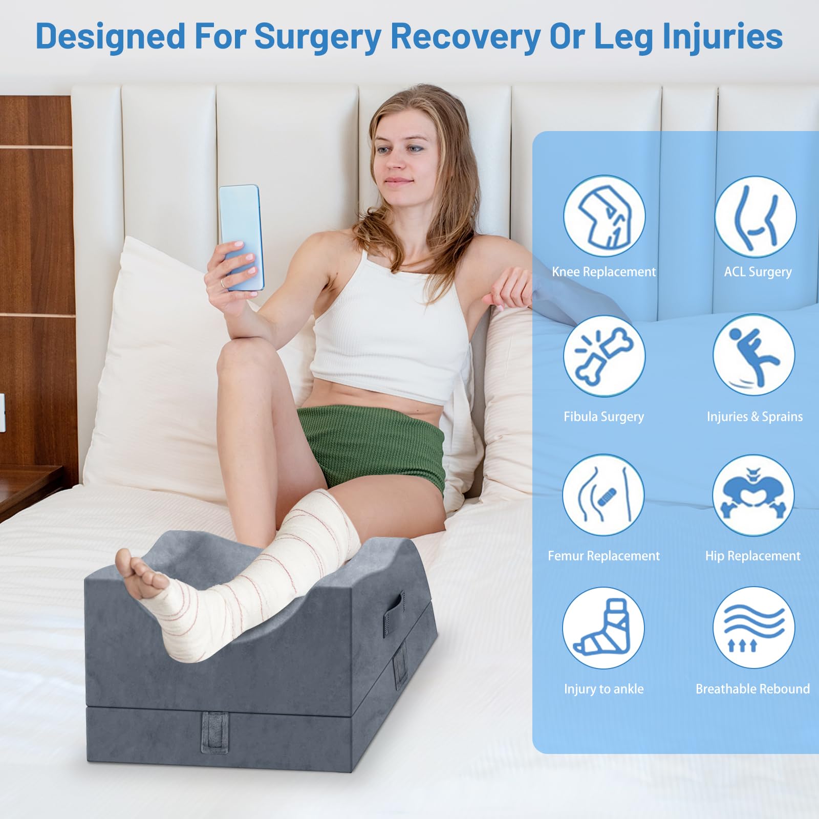 TranquilRelax pillow features multiple handles and a non-slip base for stability.