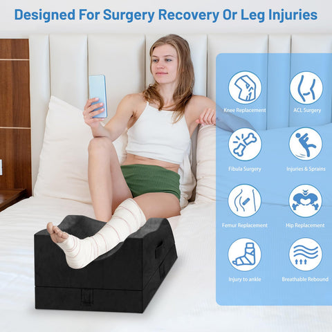 TranquilRelax leg elevation pillow with front and side handles for easy positioning.