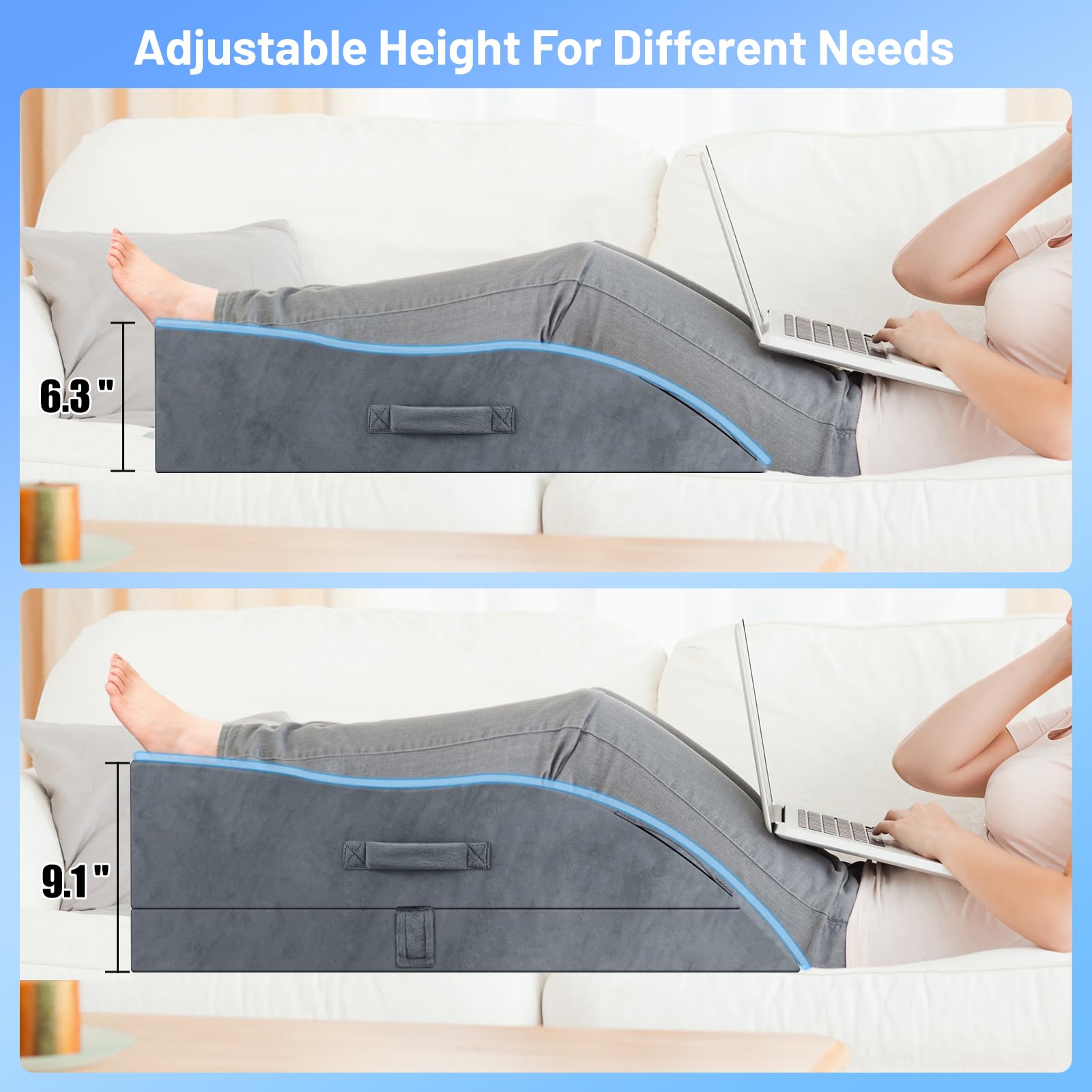 TranquilRelax wedge pillow enhances sleeping posture for leg relief.