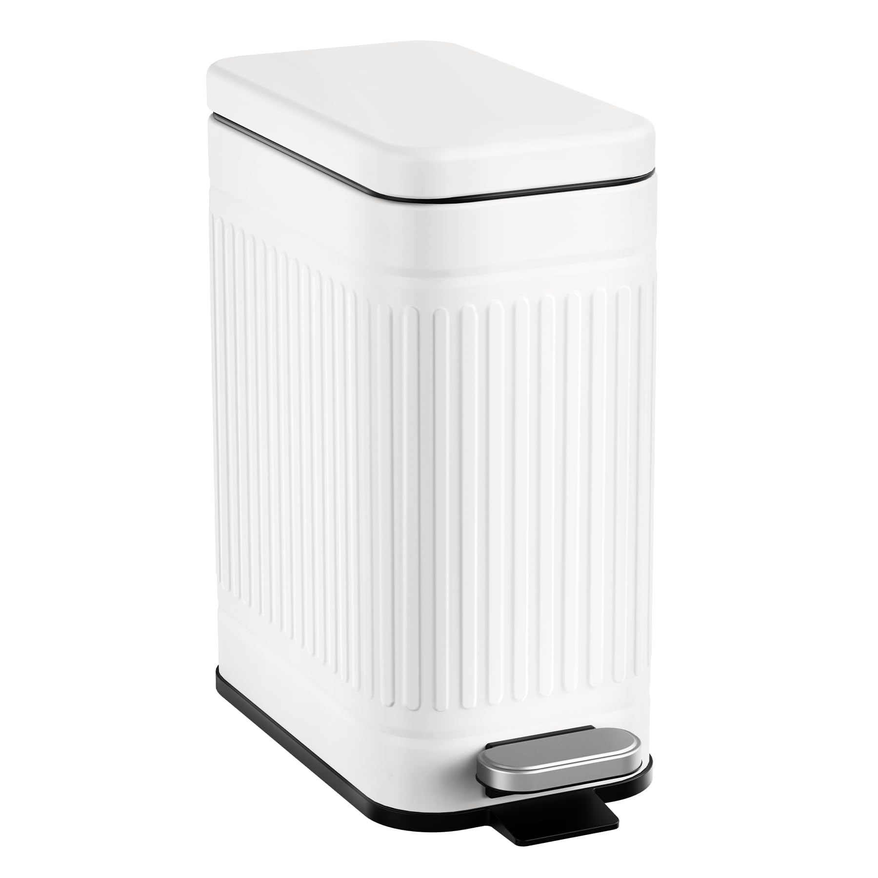 TrashAid bathroom trash can with embossed metal finish adds retro elegance.