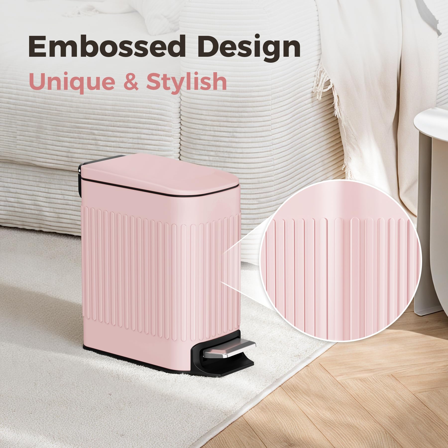 TrashAid pink trash can lid open showing hands-free operation.