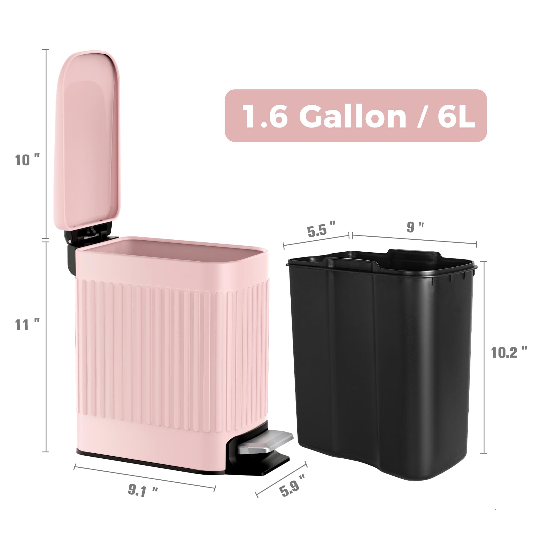 TrashAid pink trash can removable liner for simple emptying.