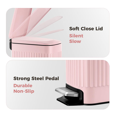 TrashAid pink trash can step pedal close-up emphasizing easy, hygienic use.