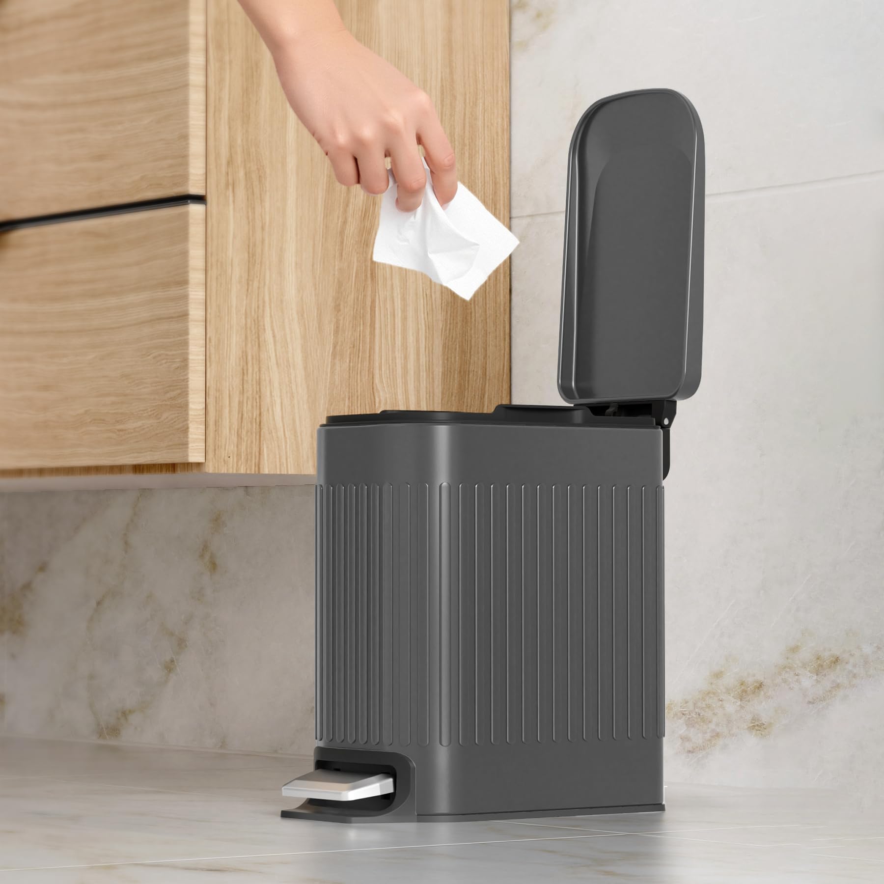 TrashAid hands-free pedal design enables easy, hygienic use.