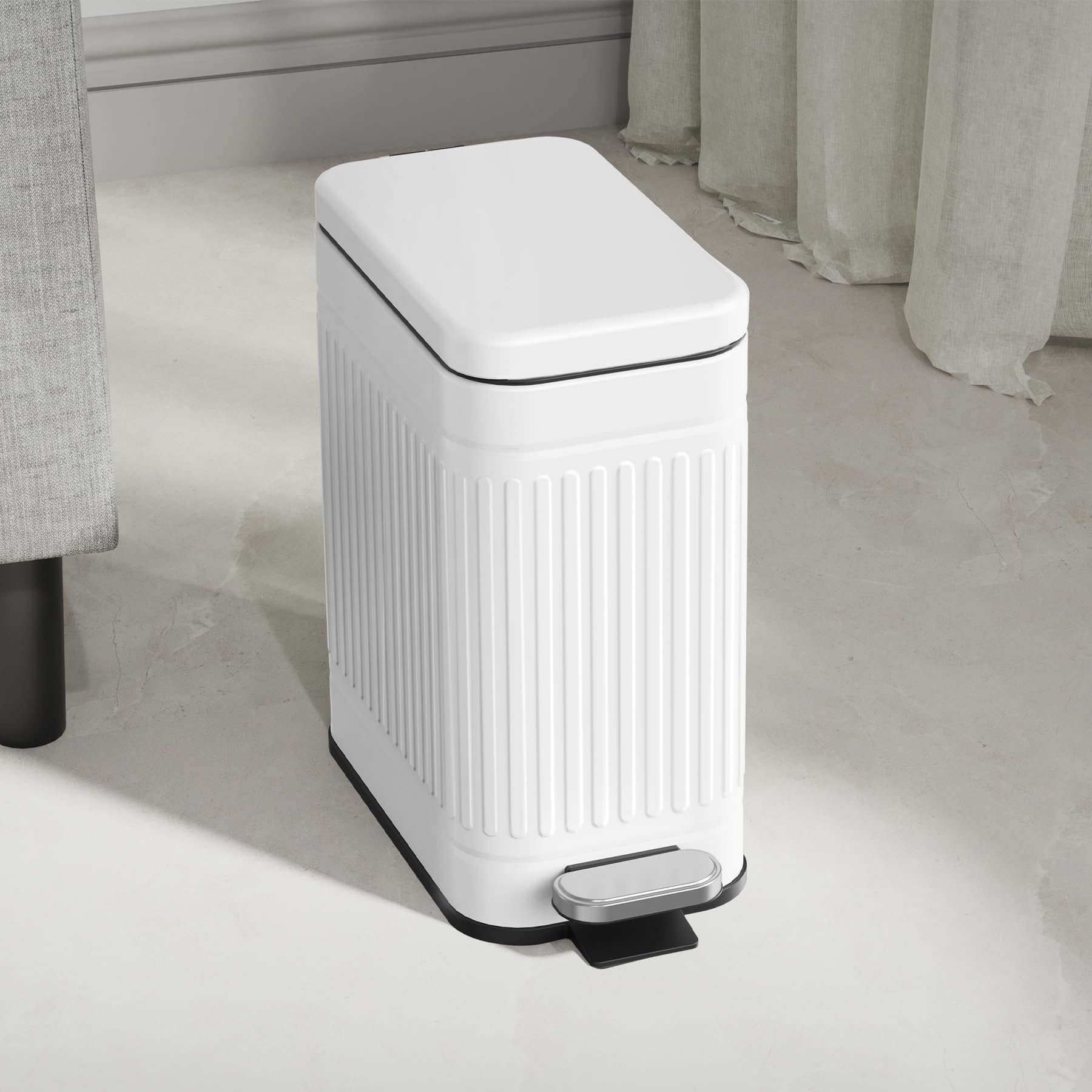 White stainless steel TrashAid fits bathrooms, bedrooms, or home offices.
