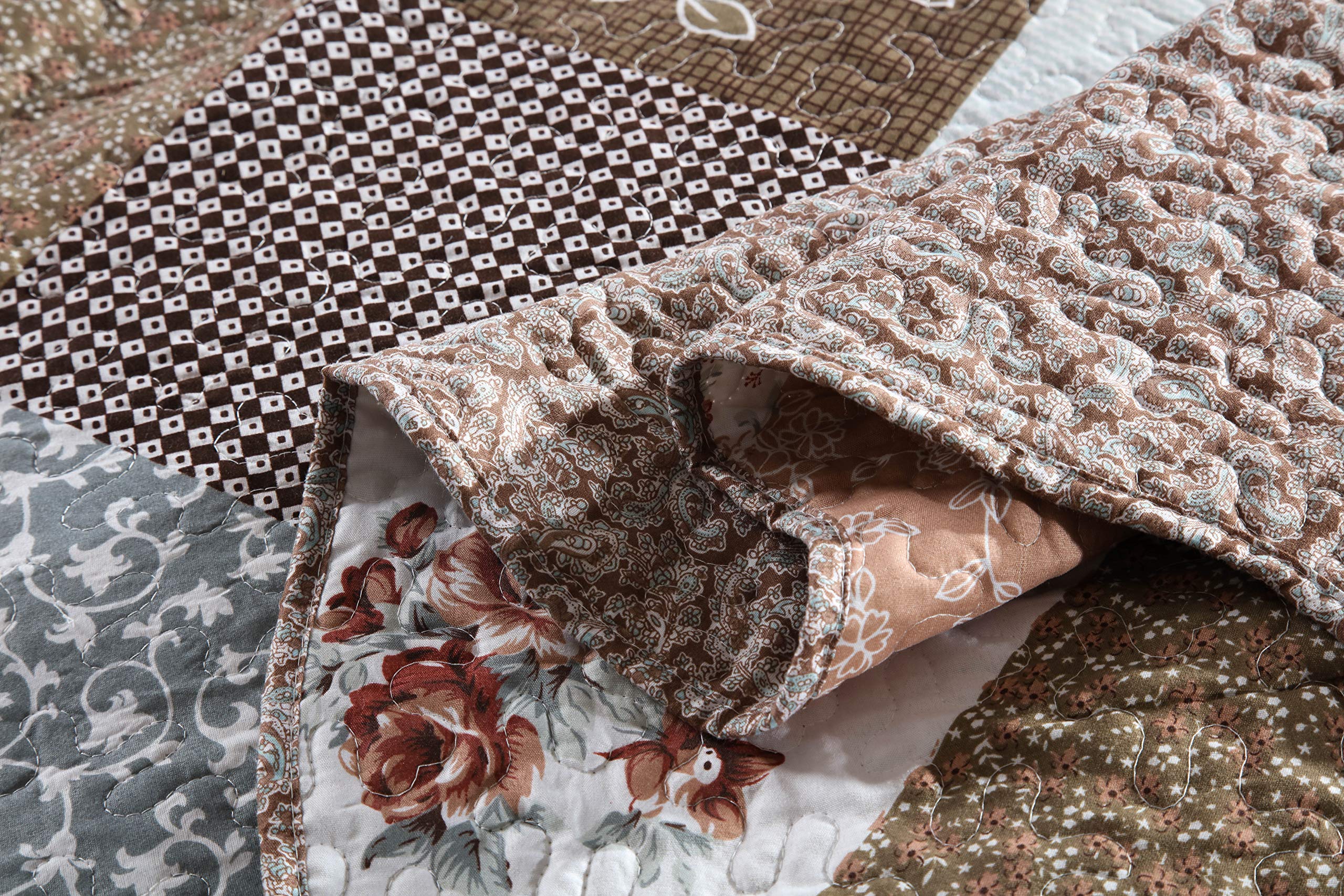 Travan pillow-shams-queen-size coordinate with quilt look.