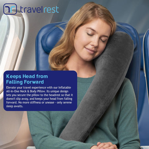 TRAVELREST compact inflatable travel pillow fits easily in a bag for quick setup.