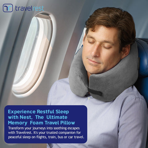 TRAVELREST Nest Neck Support Pillow attaches to luggage for convenient travel.